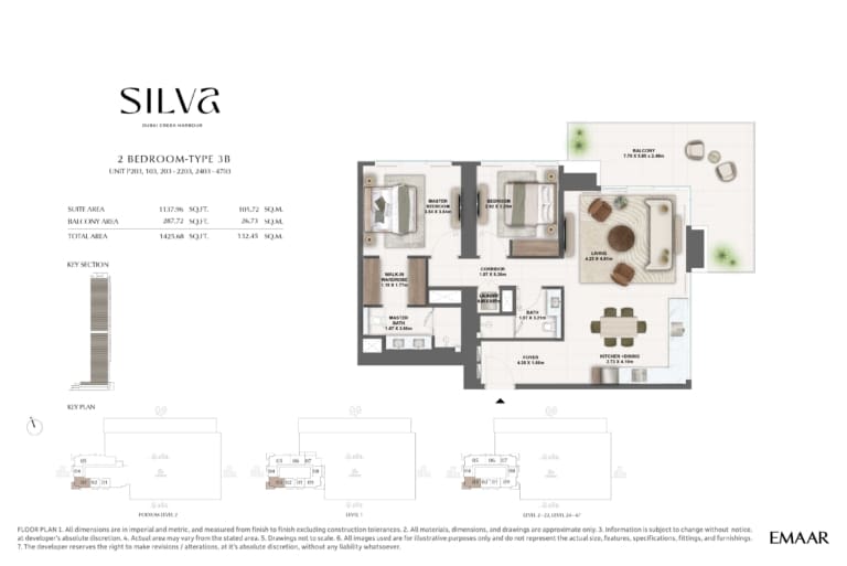 Silva by Emaar 2 Bedroom Type 3B Floor Plan