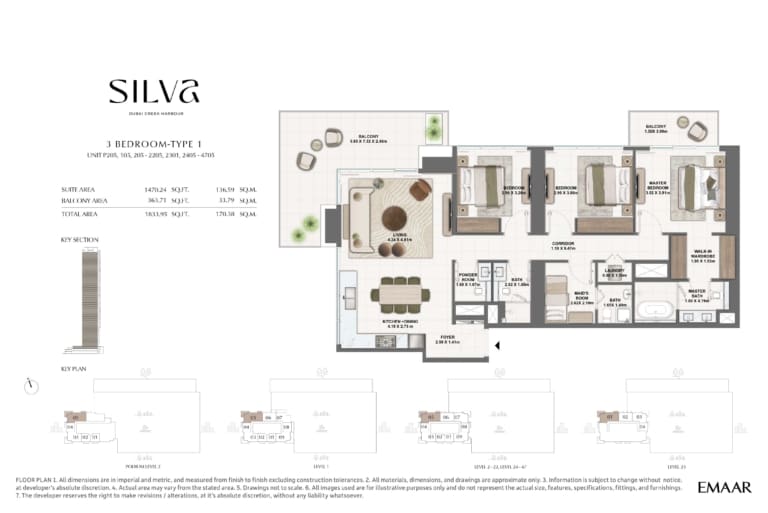 Silva by Emaar 3 Bedroom Type 1 Floor Plan