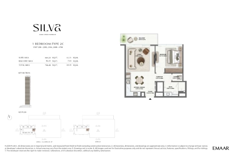 Silva by Emaar 1 Bedroom Type 2C Floor Plan