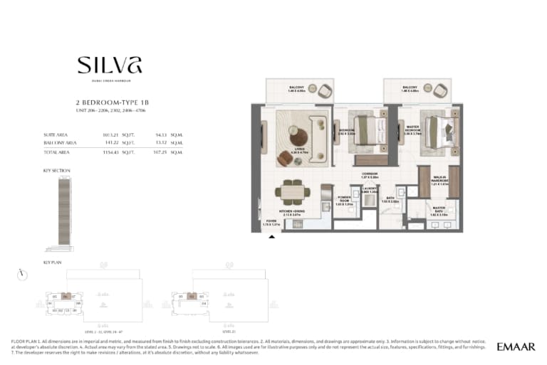 Silva by Emaar 2 Bedroom Type 1B Floor Plan