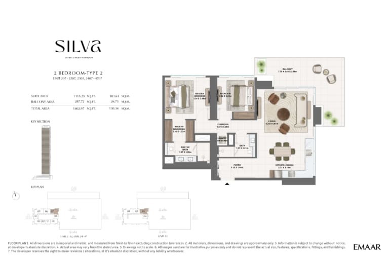 Silva by Emaar 2 Bedroom Type 2 Floor Plan