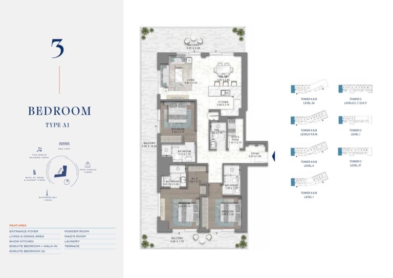 Chelsea by Damac 3 Bedroom Type A1 Floor Plan