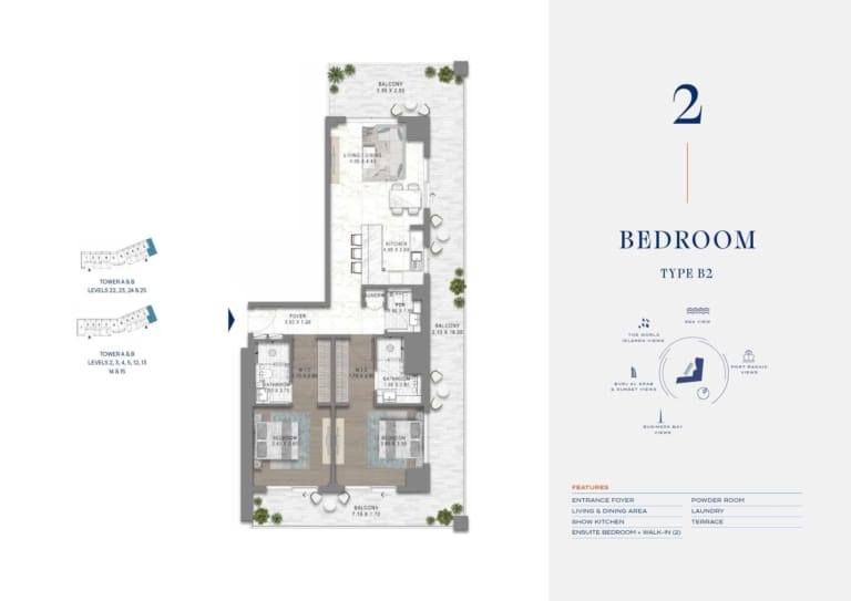 Chelsea by Damac 2 Bedroom Type B2 Floor Plan