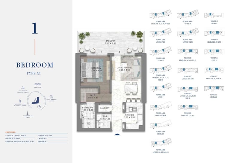 Chelsea by Damac 1 Bedroom Type A1 Floor Plan