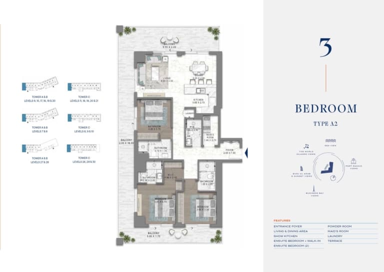 Chelsea by Damac 3 Bedroom Type A2 Floor Plan