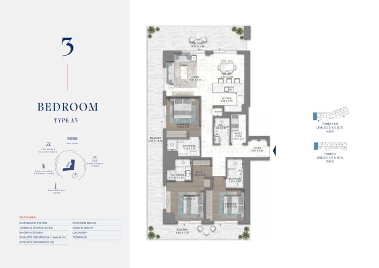 Chelsea by Damac 3 Bedroom Type A3 Floor Plan