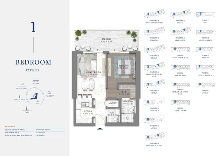 Chelsea by Damac 1 Bedroom Type B1 Floor Plan