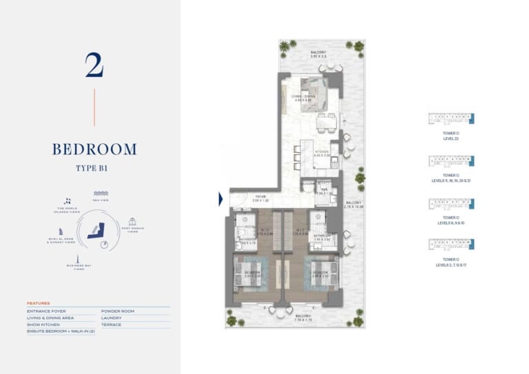 Chelsea by Damac 2 Bedroom Type B1 Floor Plan