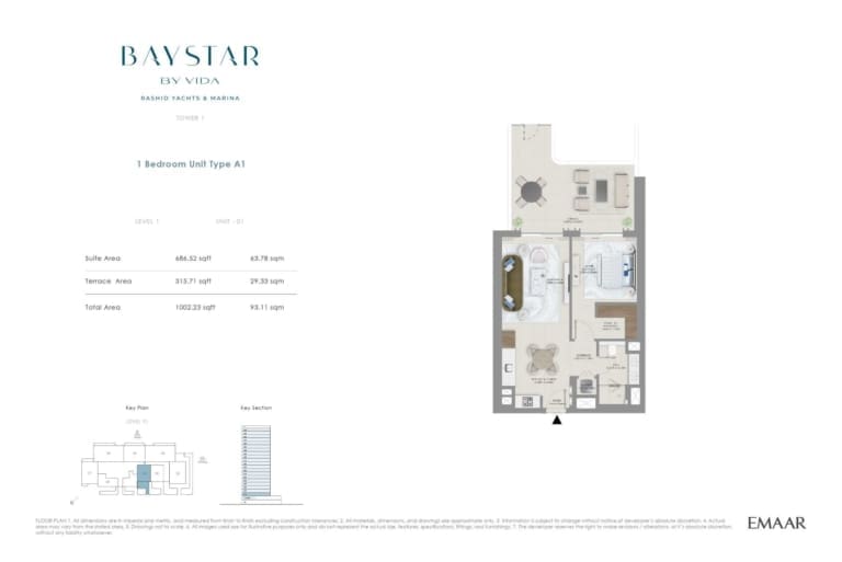 Baystar by Vida 1 Bedroom Type A1 Floor Plan