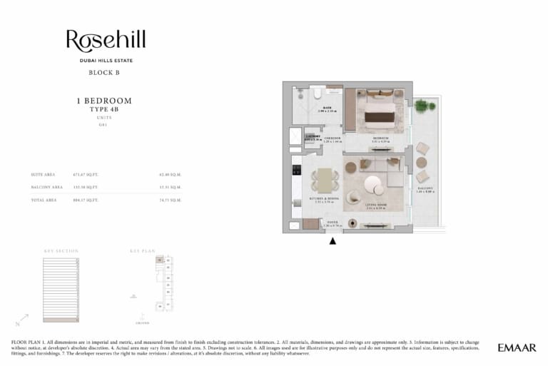 Rosehill by Emaar 1 Bedroom Apartment Type 4B Floor Plan