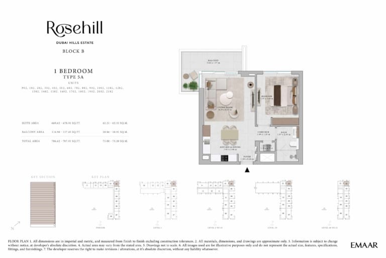 Rosehill by Emaar 1 Bedroom Apartment Type 5A Floor Plan