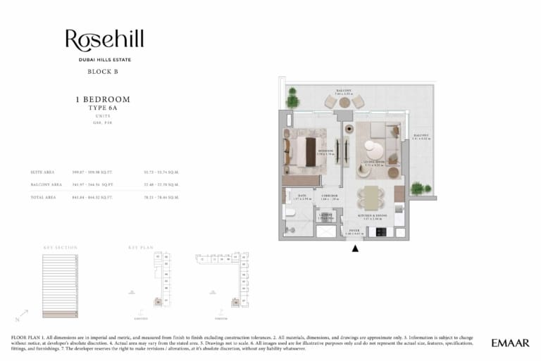 Rosehill by Emaar 1 Bedroom Apartment Type 6A Floor Plan