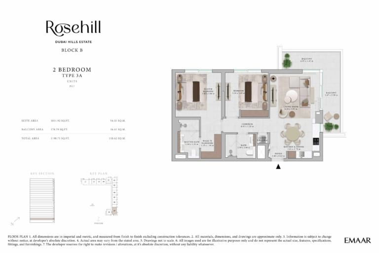 Rosehill by Emaar 2 Bedroom Apartment Type 3A Floor Plan