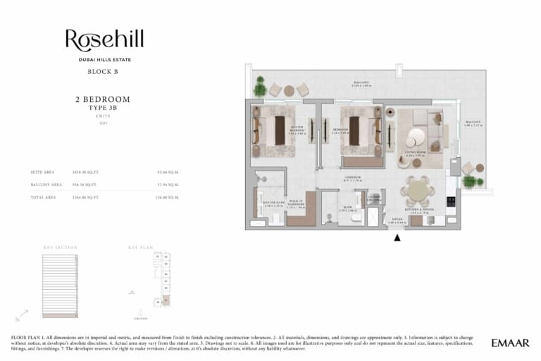 Rosehill by Emaar 2 Bedroom Apartment Type 3B Floor Plan