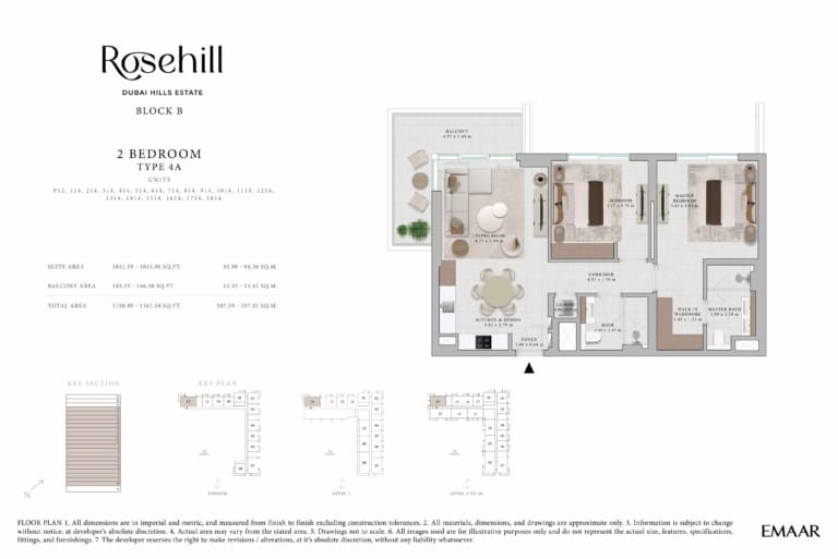 Rosehill by Emaar 2 Bedroom Apartment Type 4A Floor Plan