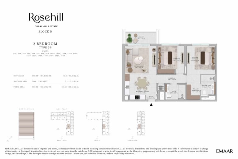 Rosehill by Emaar 2 Bedroom Apartment Type 5B Floor Plan