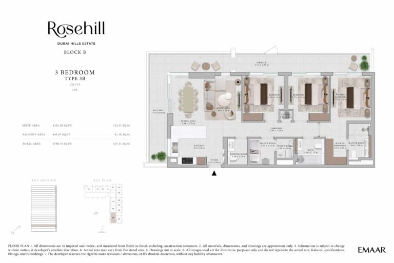Rosehill by Emaar 3 Bedroom Apartment Type 3B Floor Plan