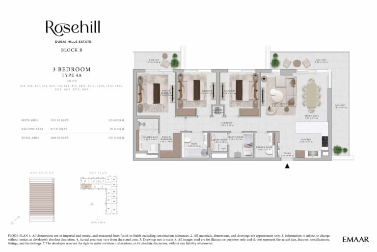 Rosehill by Emaar 3 Bedroom Apartment Type 4A Floor Plan