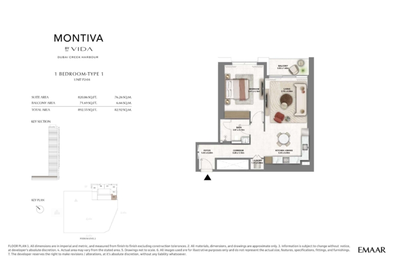 Montiva by Vida 1 Bedroom Type 1 Floor Plan