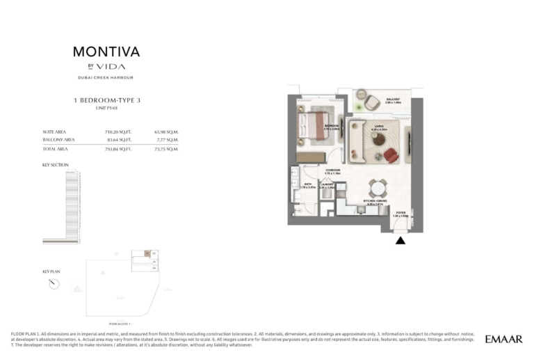 Montiva by Vida 1 Bedroom Type 3 Floor Plan