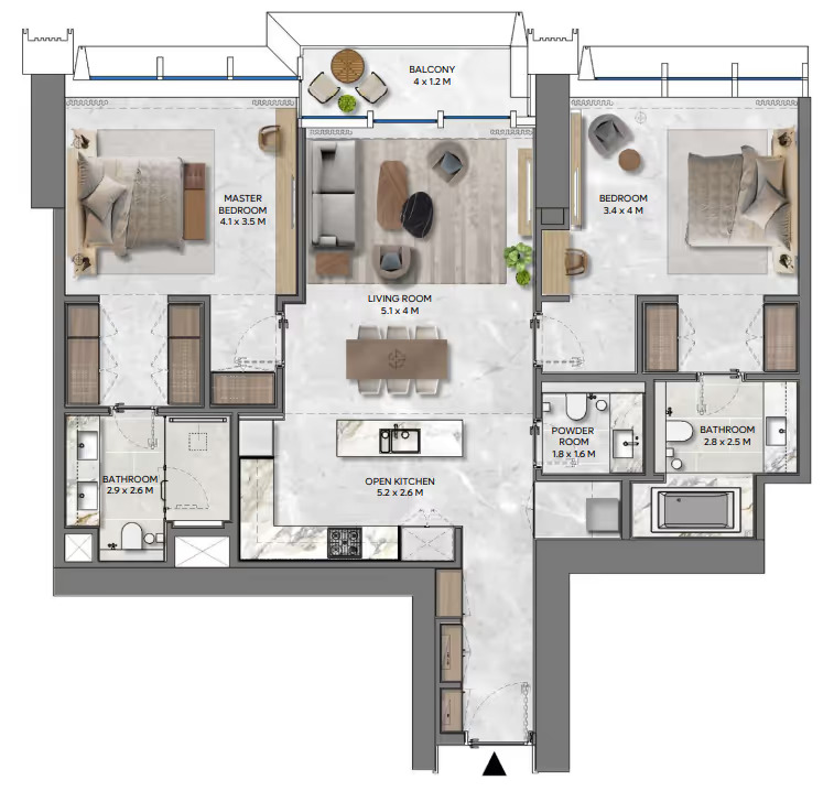 DIFC Heights 2 Bedroom Apartment Floor Plan