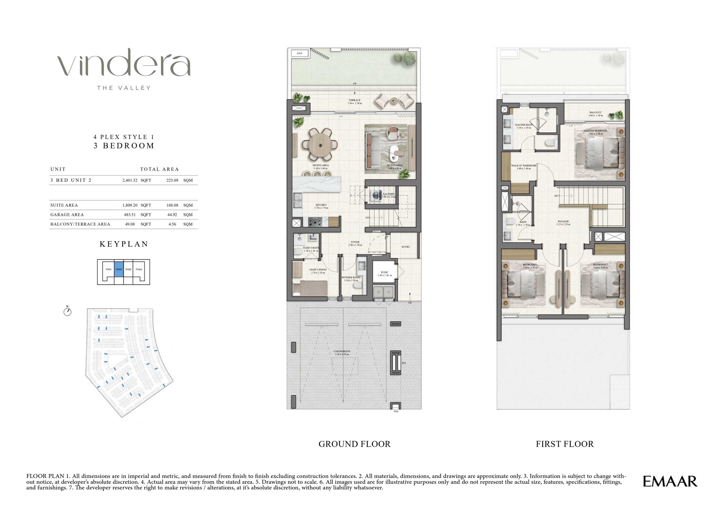 Vindera by Emaar 3 Bedroom Unit 2 Floor Plan