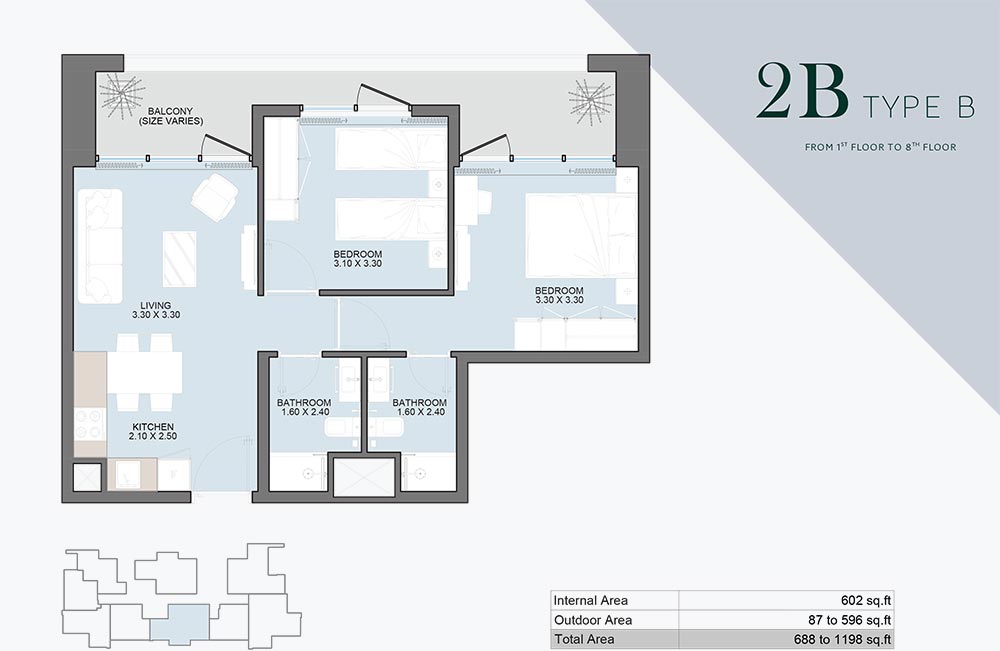 Alba Tower 2 Bedroom Apartment Type B Floor Plan