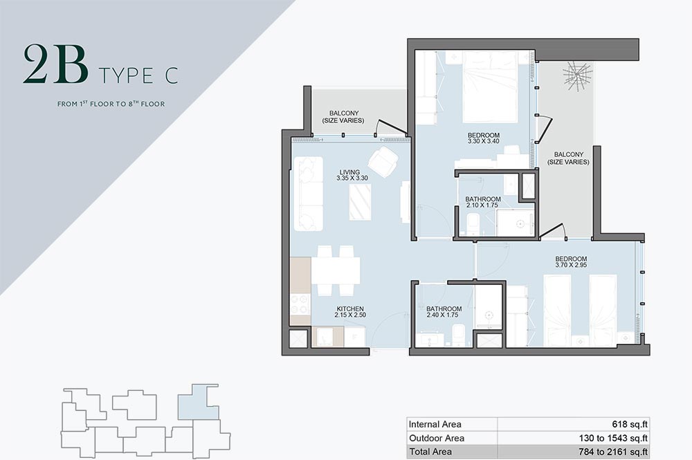 Alba Tower 2 Bedroom Apartment Type C Floor Plan