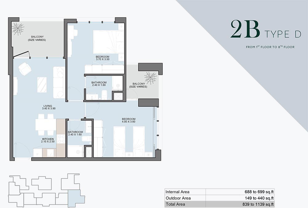 Alba Tower 2 Bedroom Apartment Type D Floor Plan
