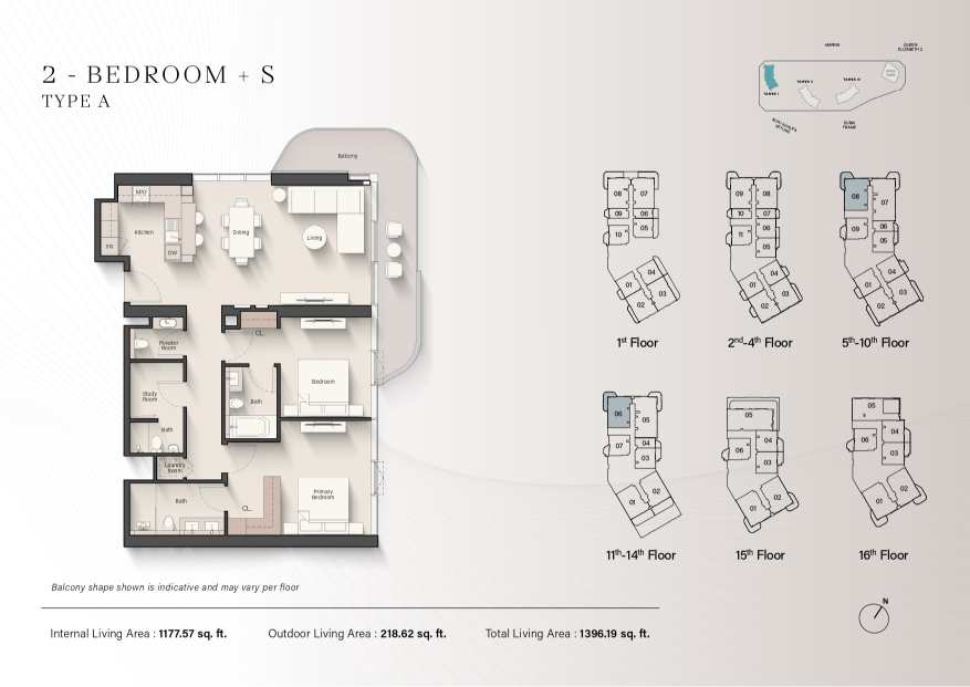 Portside Square 2 Bedroom Plus Study Apartment Type A Floor Plan