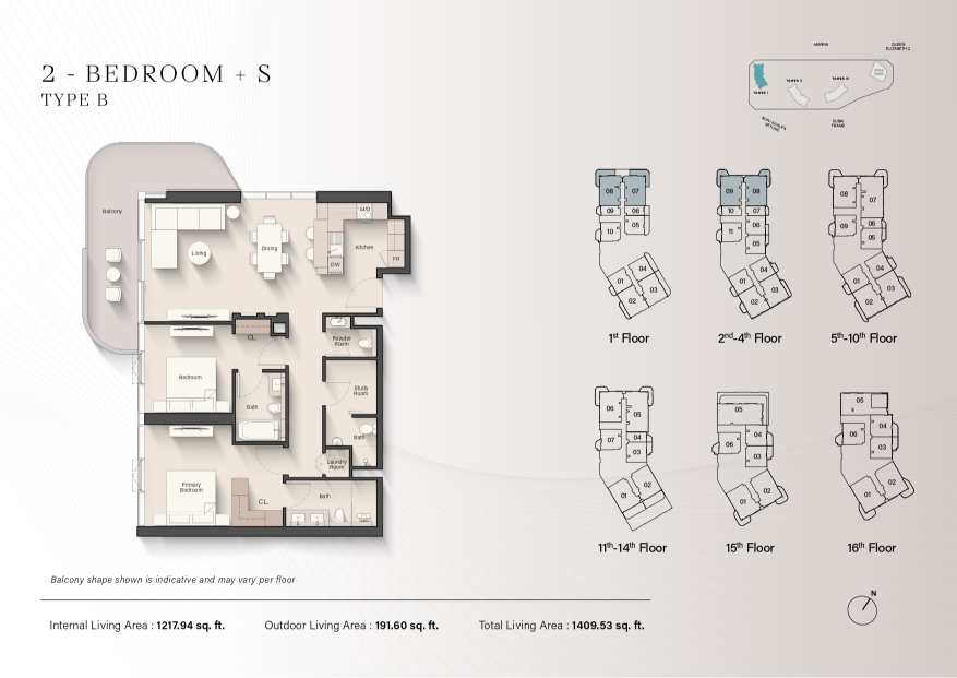 Portside Square 2 Bedroom Plus Study Apartment Type B Floor Plan
