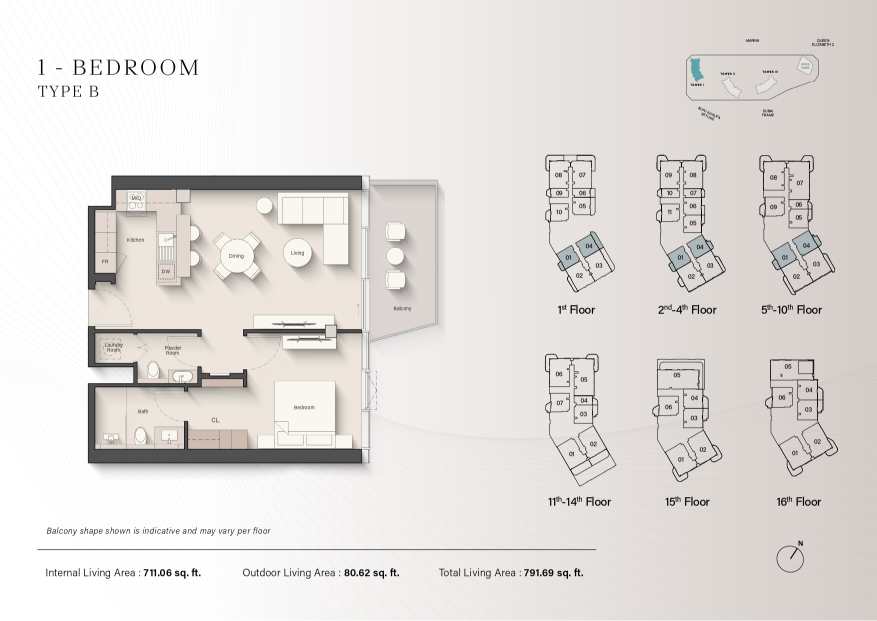 Portside Square 1 Bedroom Apartment Type B Floor Plan
