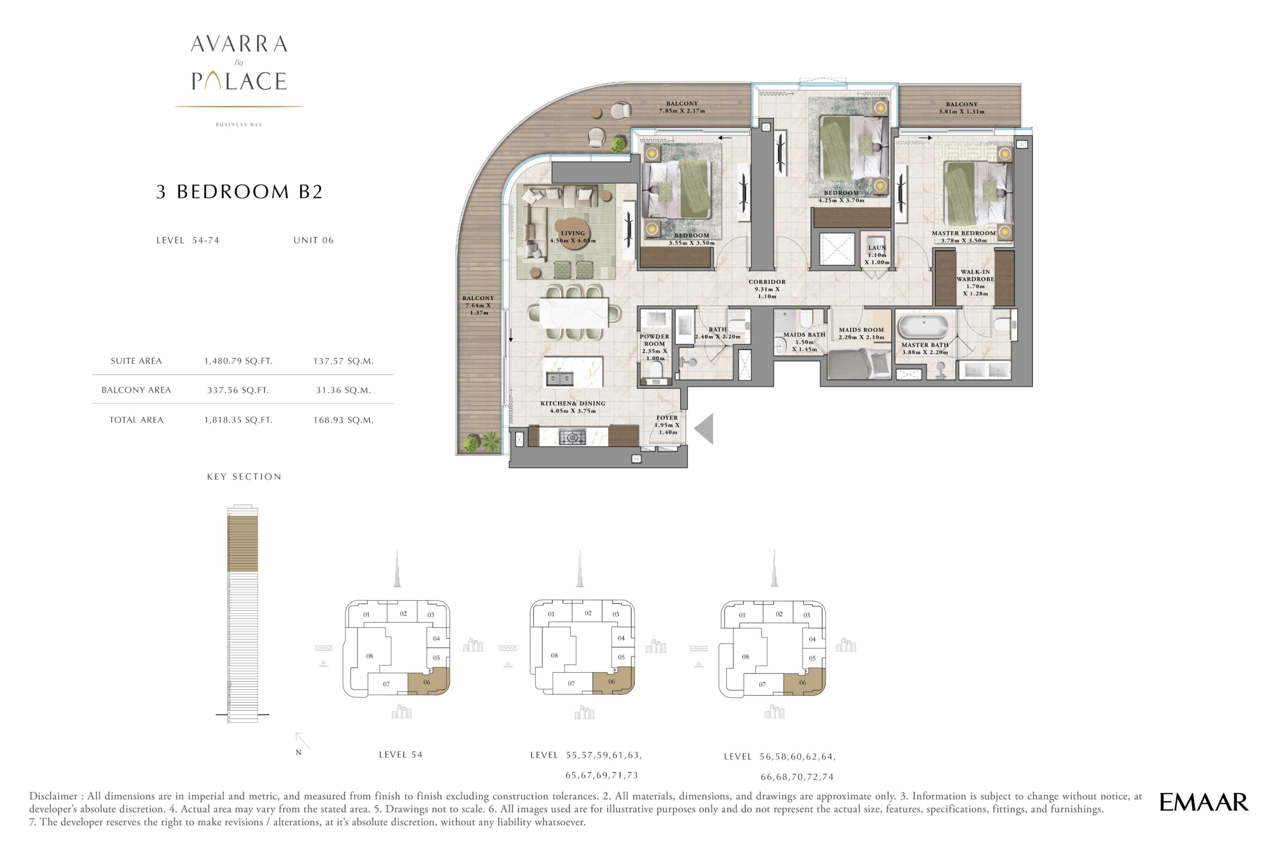 Avarra by Palace Emaar 3 Bedroom Type B2 Floor Plan