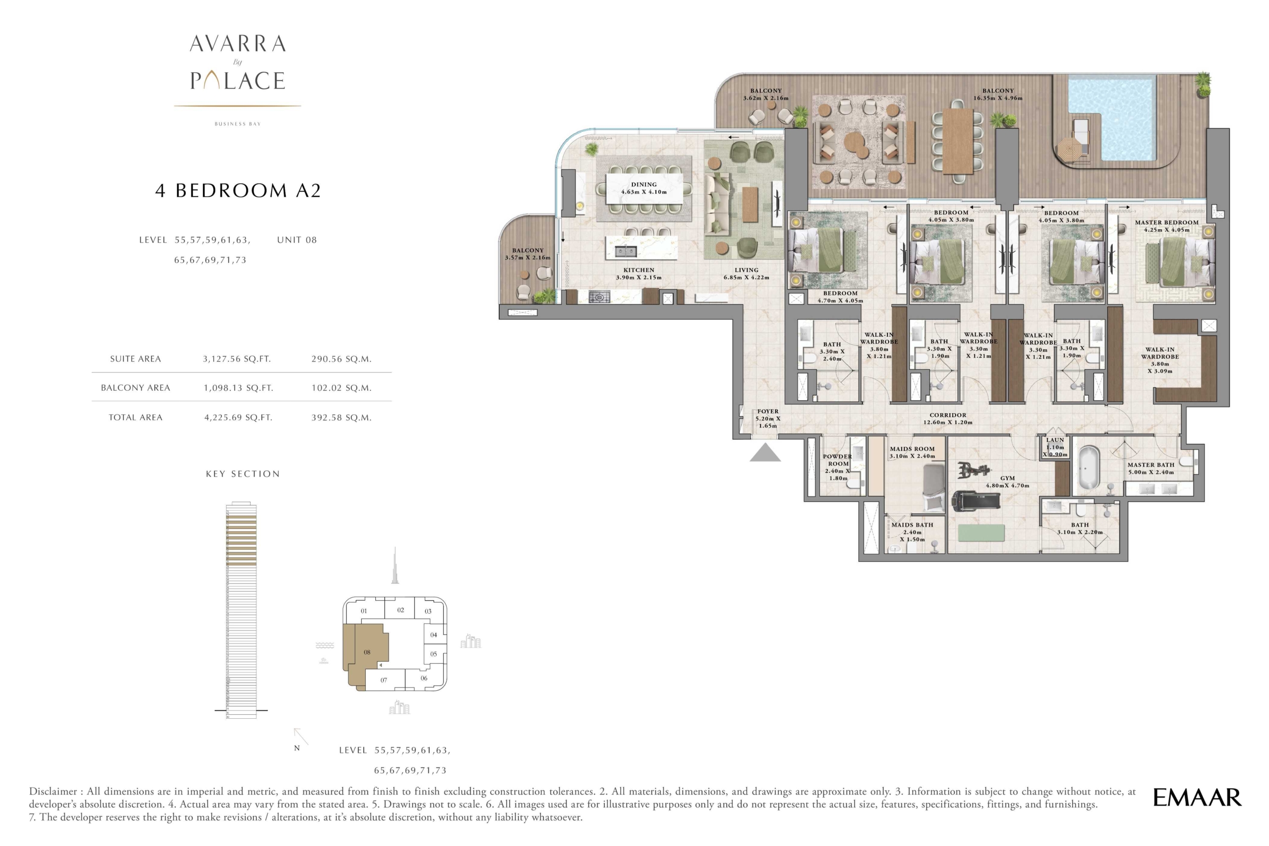 Avarra by Palace Emaar 4 Bedroom Type A2 Floor Plan