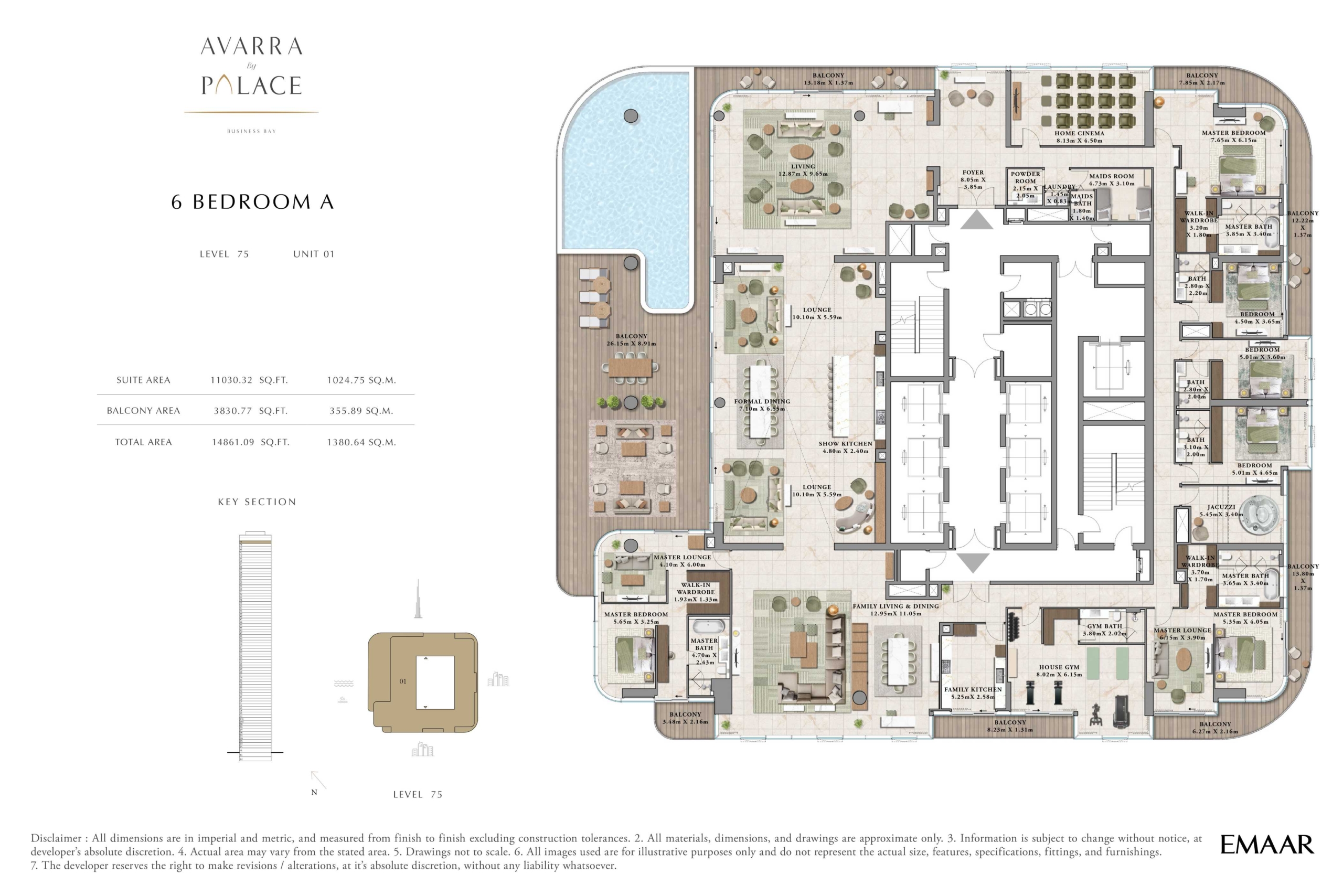 Avarra by Palace Emaar 6 Bedroom Type A Floor Plan