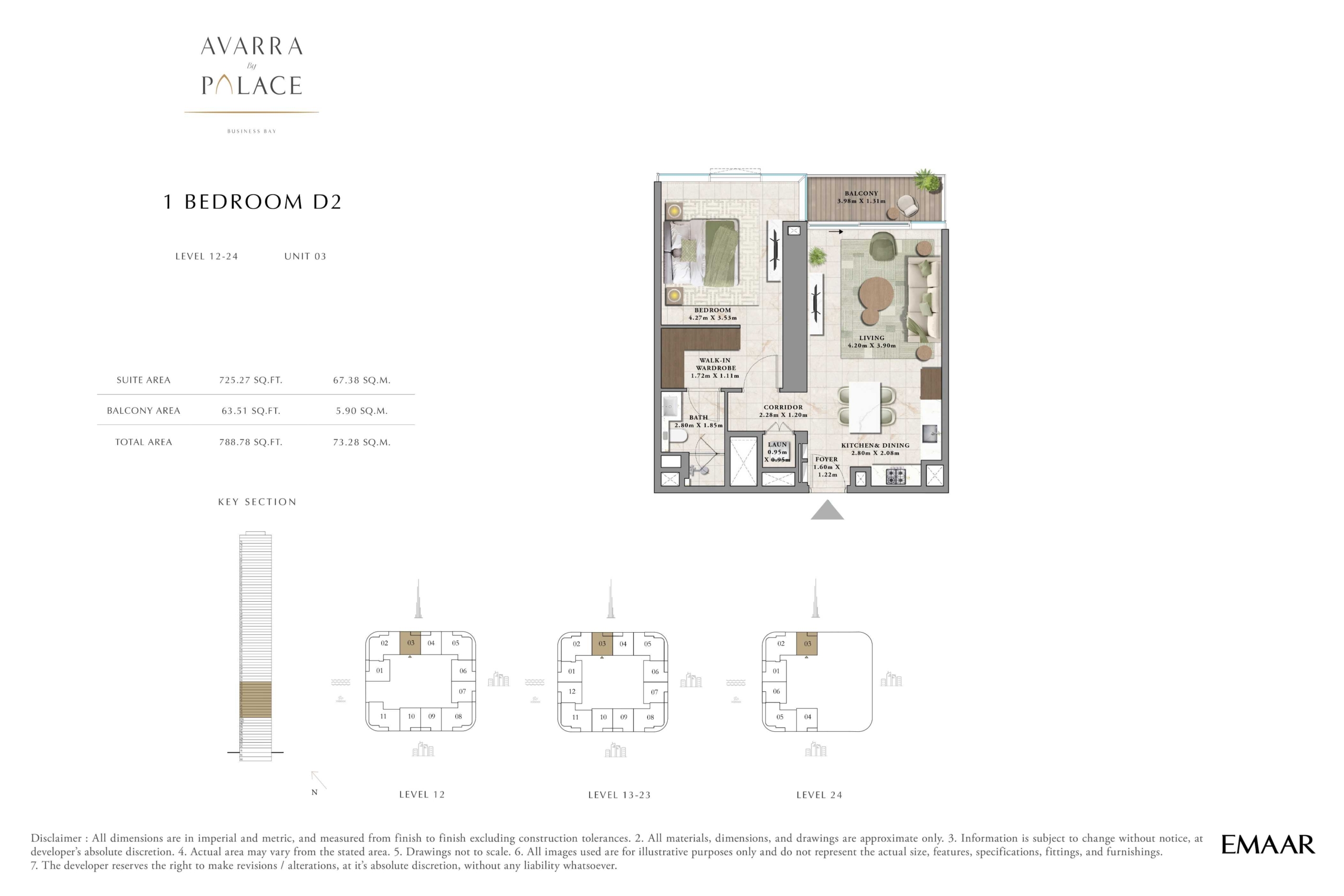 Avarra by Palace Emaar 1 Bedroom Type D2 Floor Plan