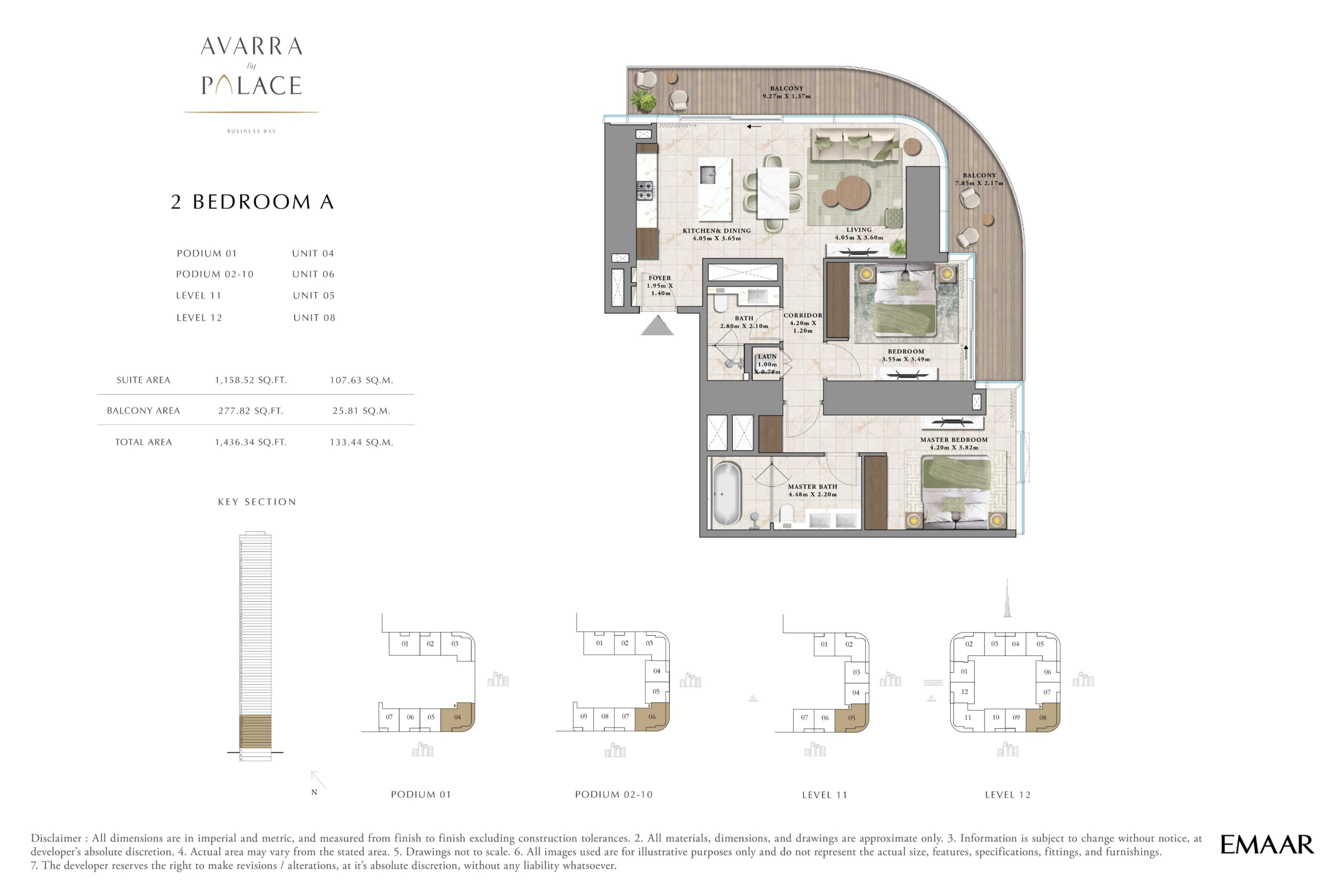 Avarra by Palace Emaar 2 Bedroom Type A Floor Plan