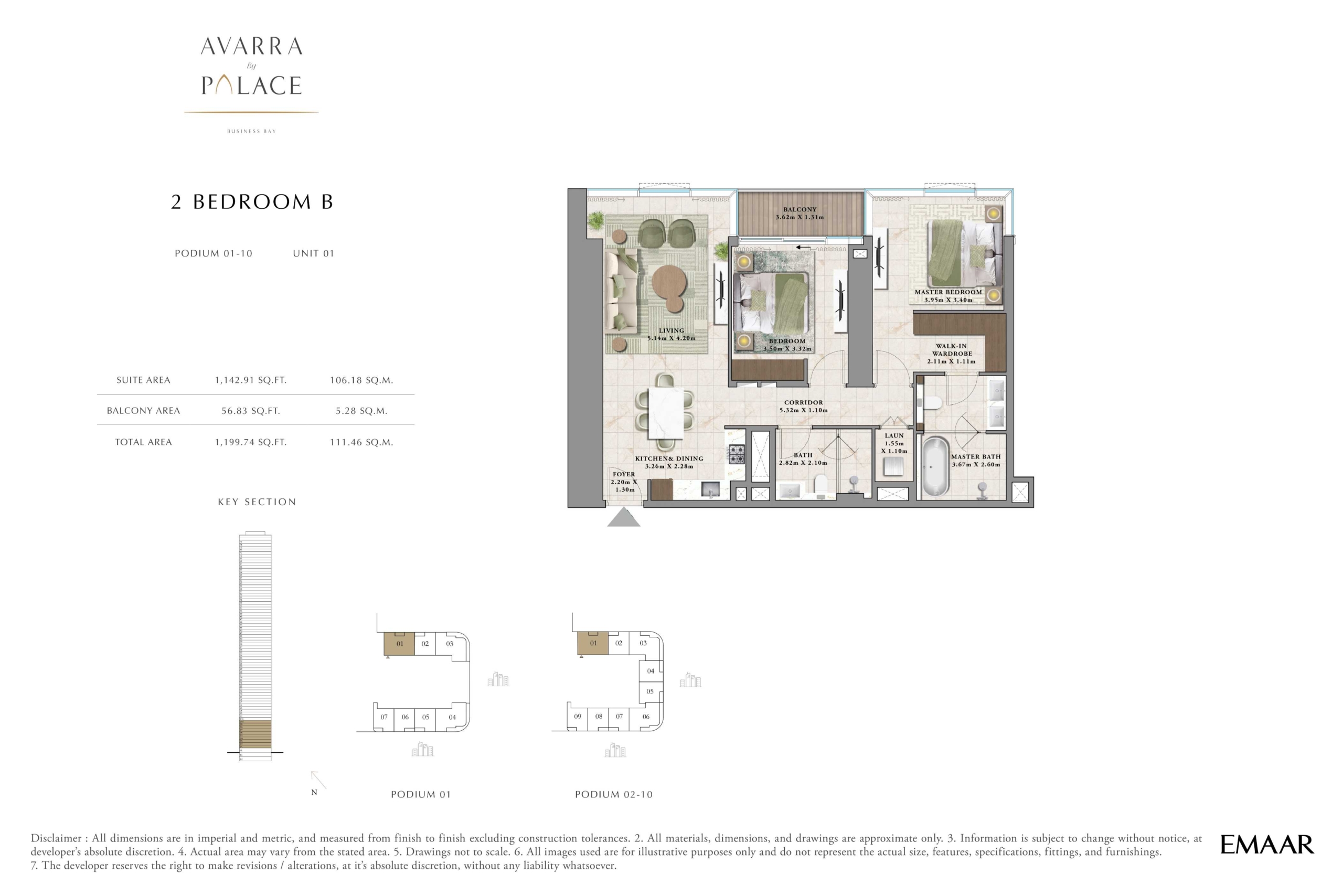 Avarra by Palace Emaar 2 Bedroom Type B Floor Plan