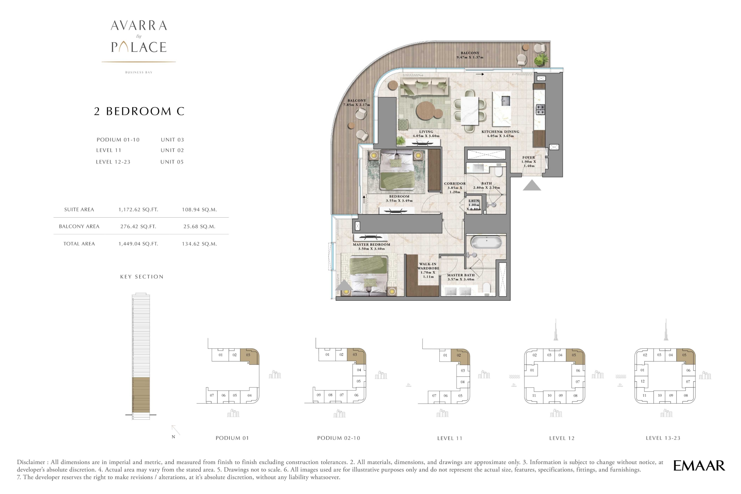 Avarra by Palace Emaar 2 Bedroom Type C Floor Plan