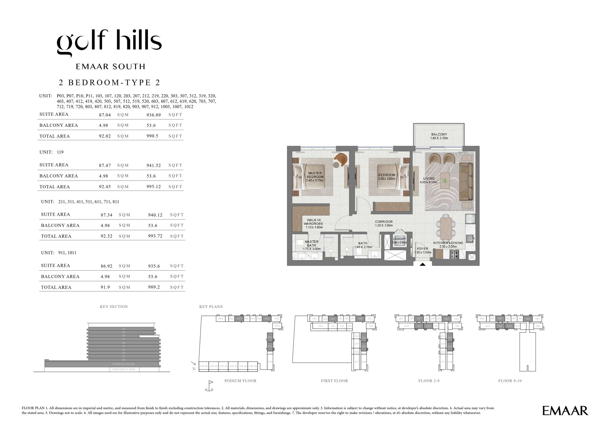 Golf Hills by Emaar 2 Bedroom Type 2 Floor Plan