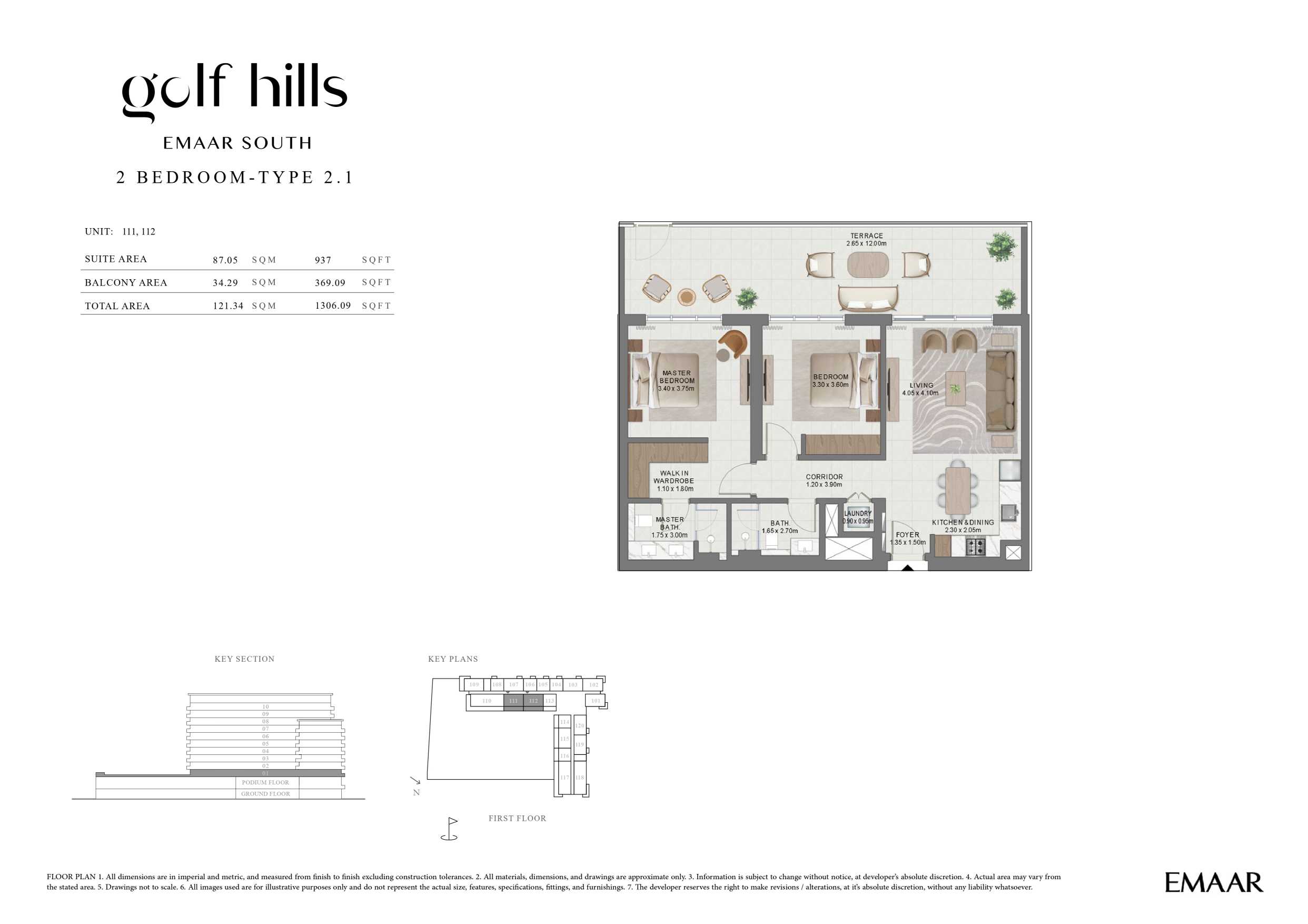Golf Hills by Emaar 2 Bedroom Type 2.1 Floor Plan