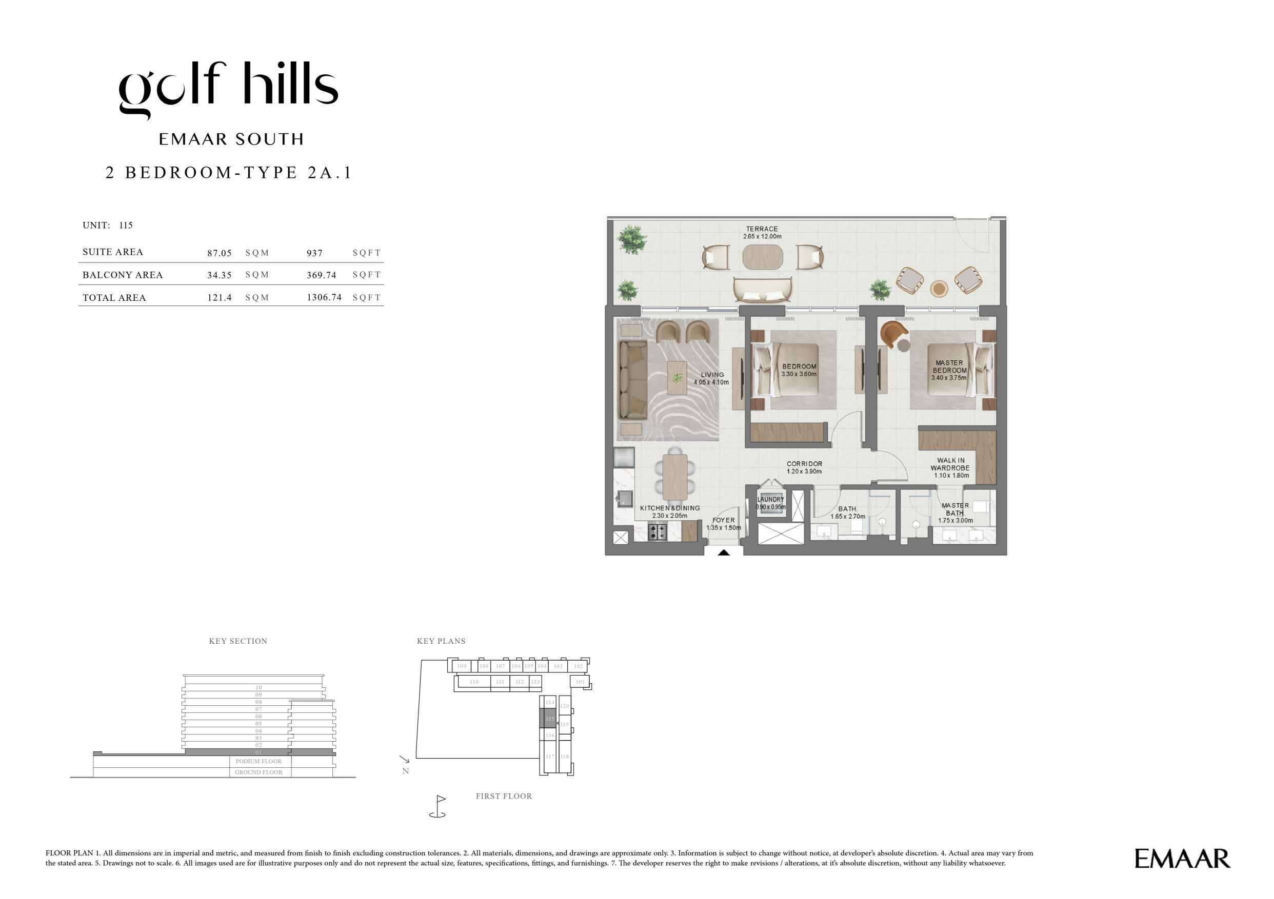 Golf Hills by Emaar 2 Bedroom Type 2A.1 Floor Plan