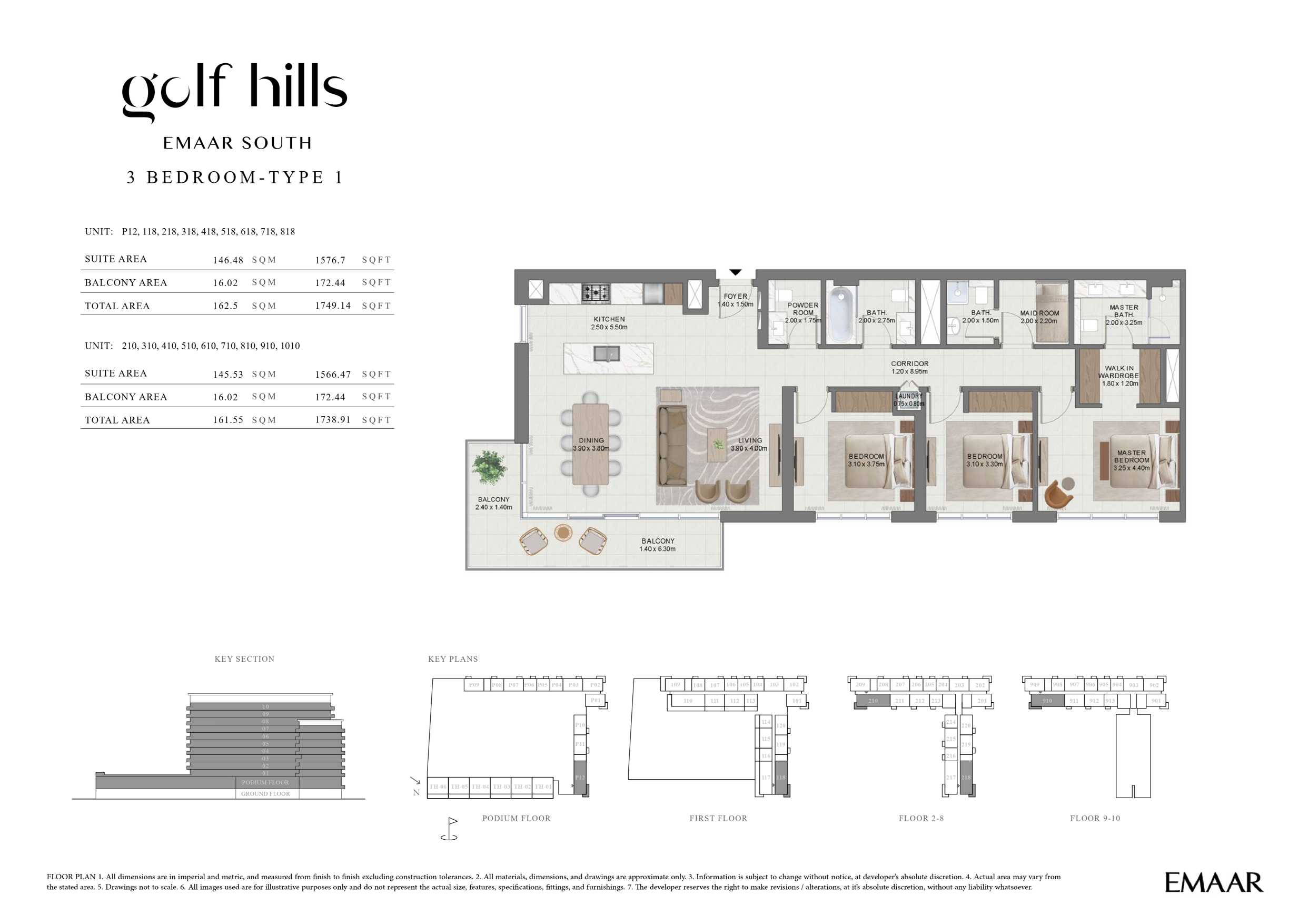 Golf Hills by Emaar 3 Bedroom Type 1 Floor Plan