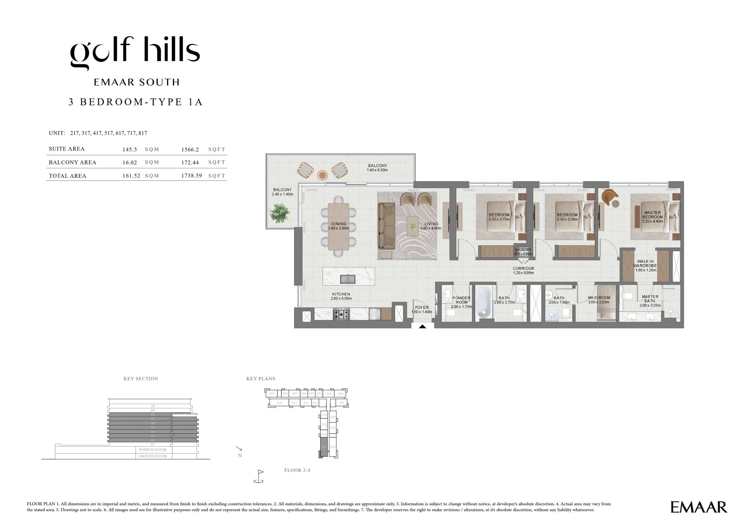 Golf Hills by Emaar 3 Bedroom Type 1A Floor Plan