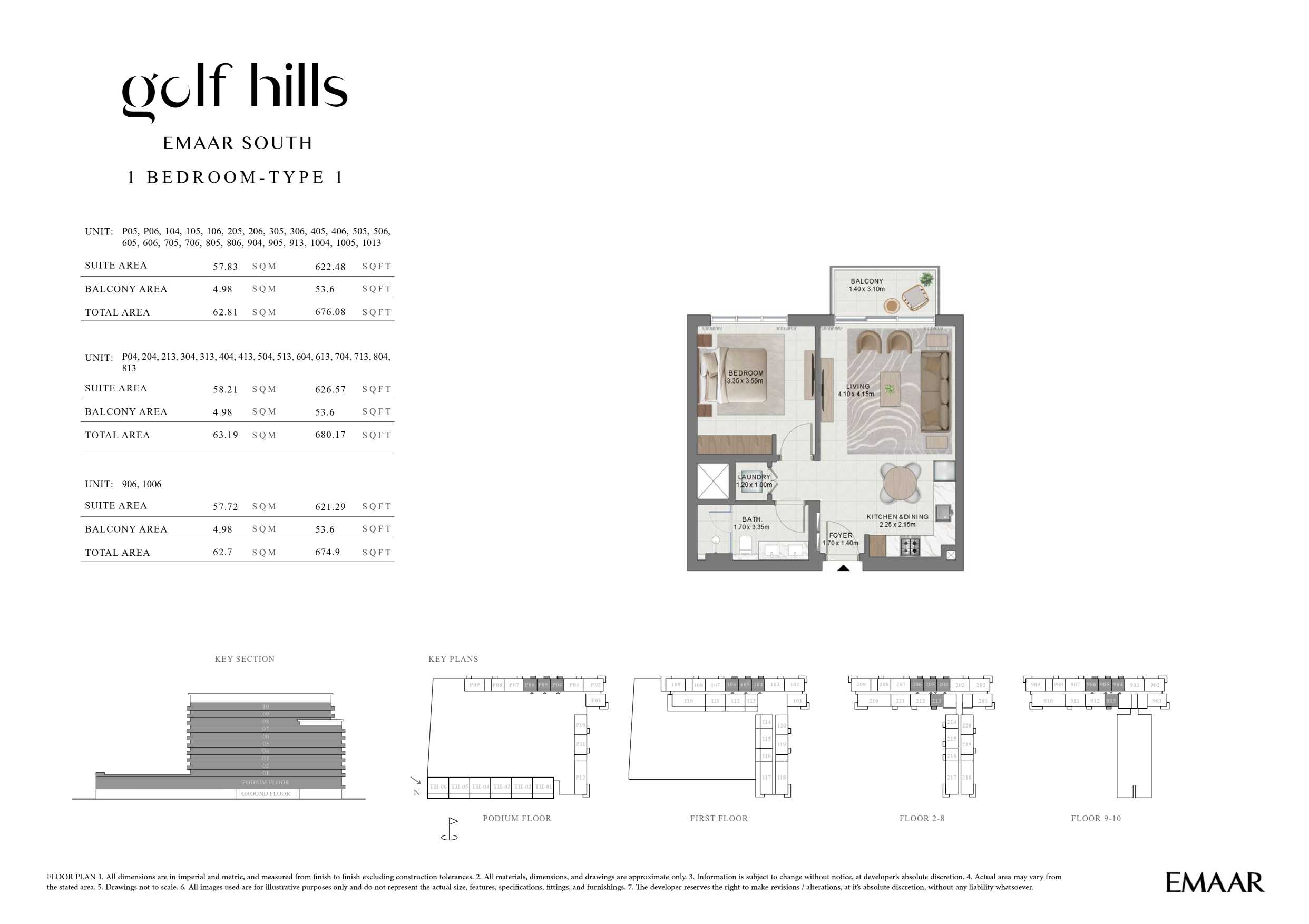 Golf Hills by Emaar 1 Bedroom Type 1 Floor Plan