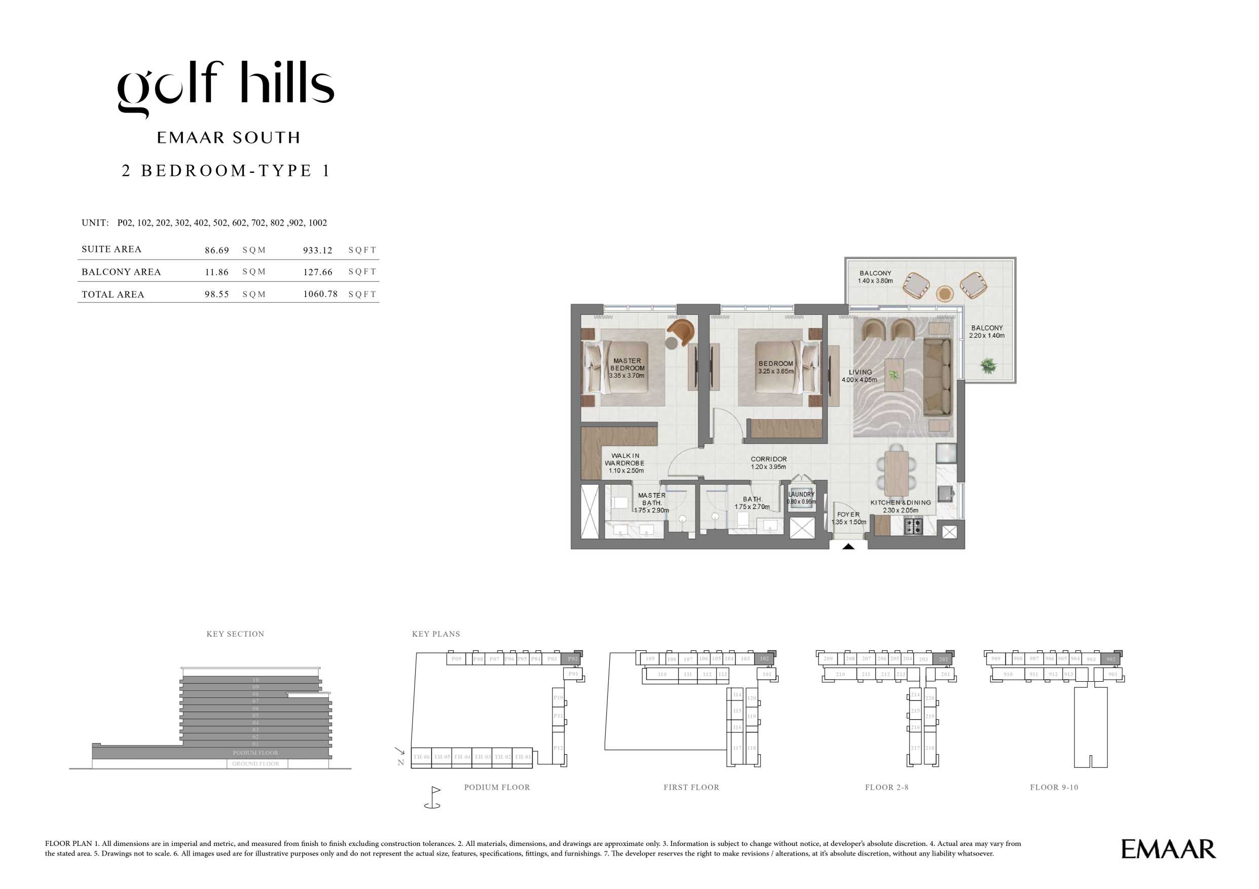 Golf Hills by Emaar 2 Bedroom Type 1 Floor Plan