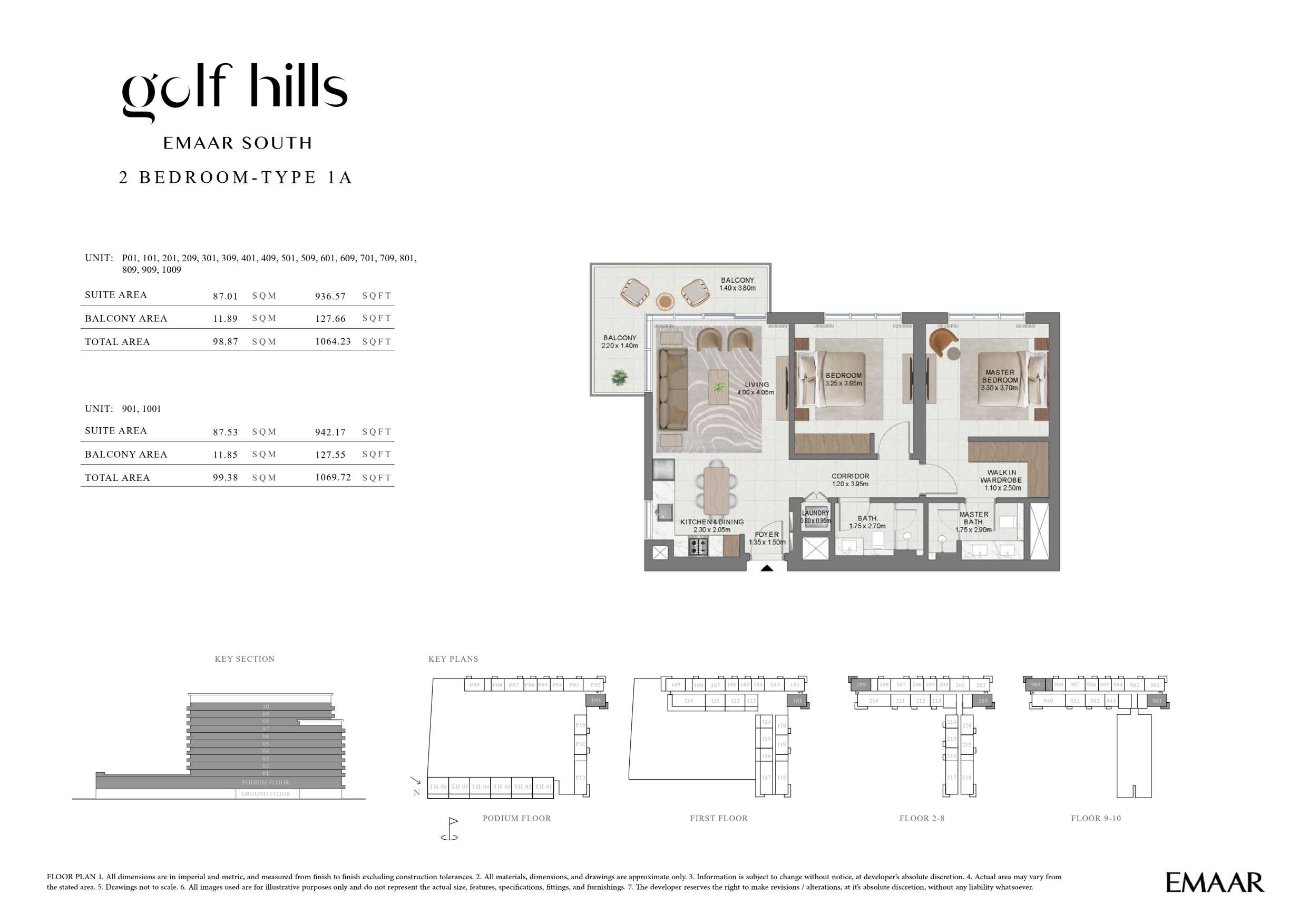 Golf Hills by Emaar 2 Bedroom Type 1A Floor Plan