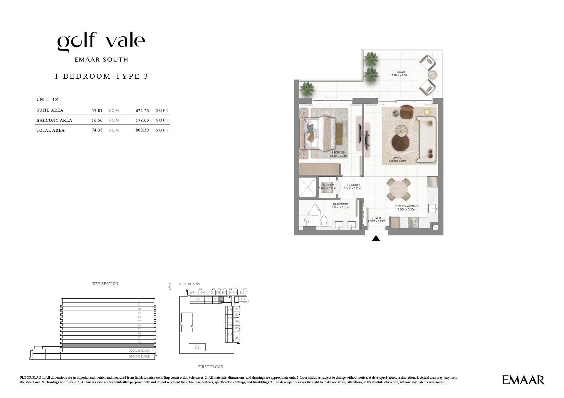Golf Vale 1 Bedroom Apartment Type 3 Floor Plan